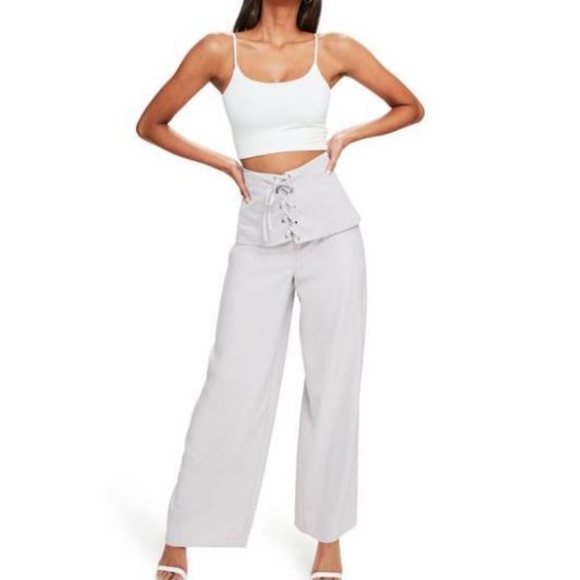 Missguided Pants - Missguided Gray Corset Lace Up Waist Crepe Pants 6